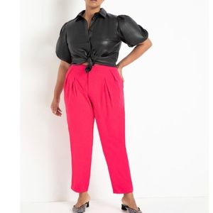 Eloquii pink high rise dress pant with partial elastic waist.